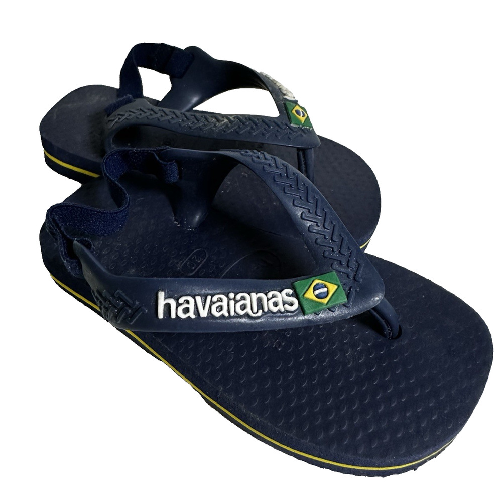Havaianas Flip Flops Toddler Blue 20 sz 6C Brazil Logo Beach Summer outdoor